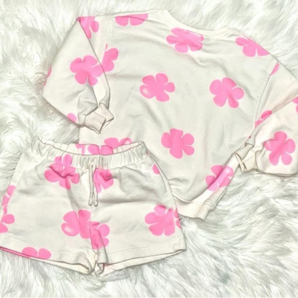 ZARA Girls’ Cream and Pink Floral Pajama Set